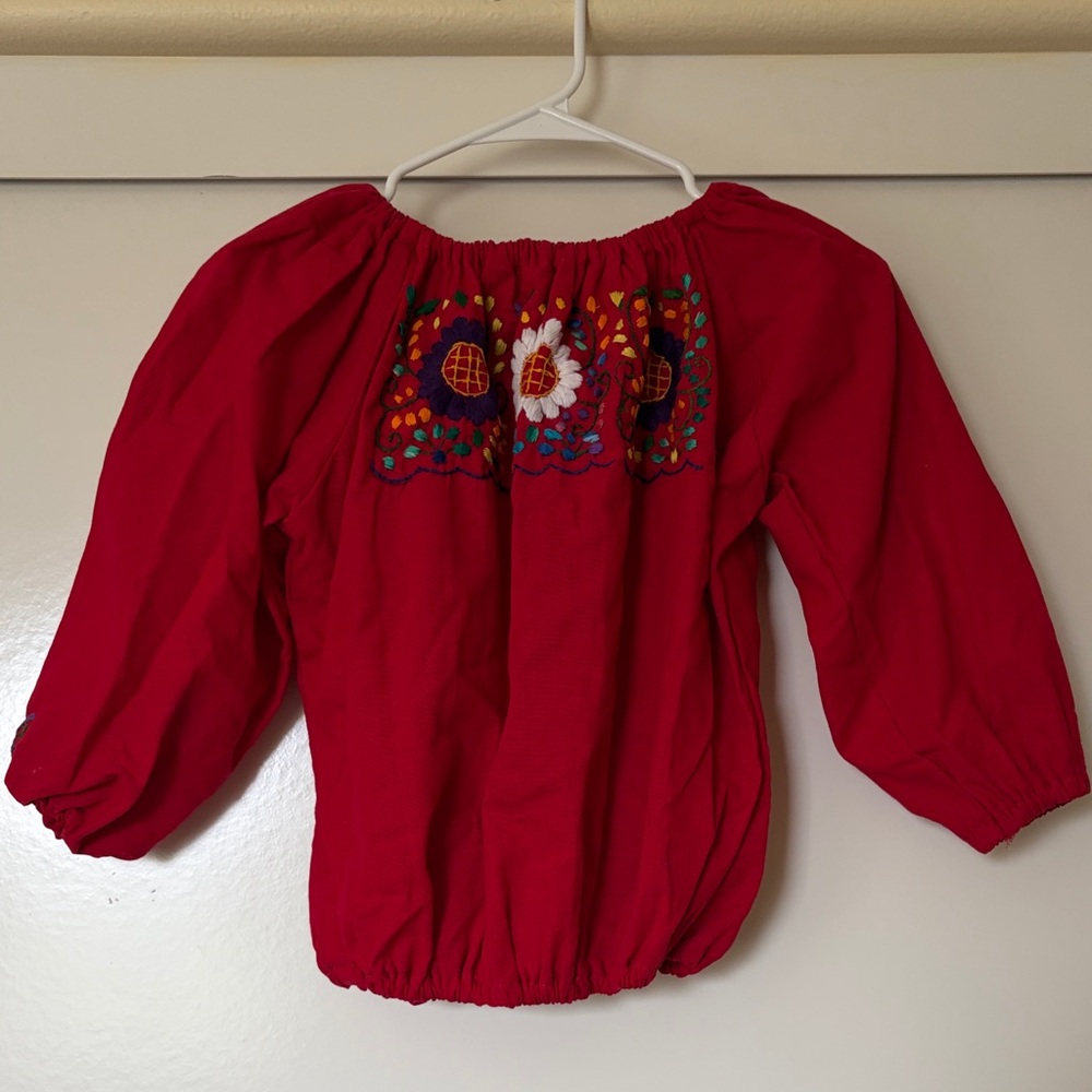 Embroidered Red Peasant Blouse - Women's Off-Shoulder Top